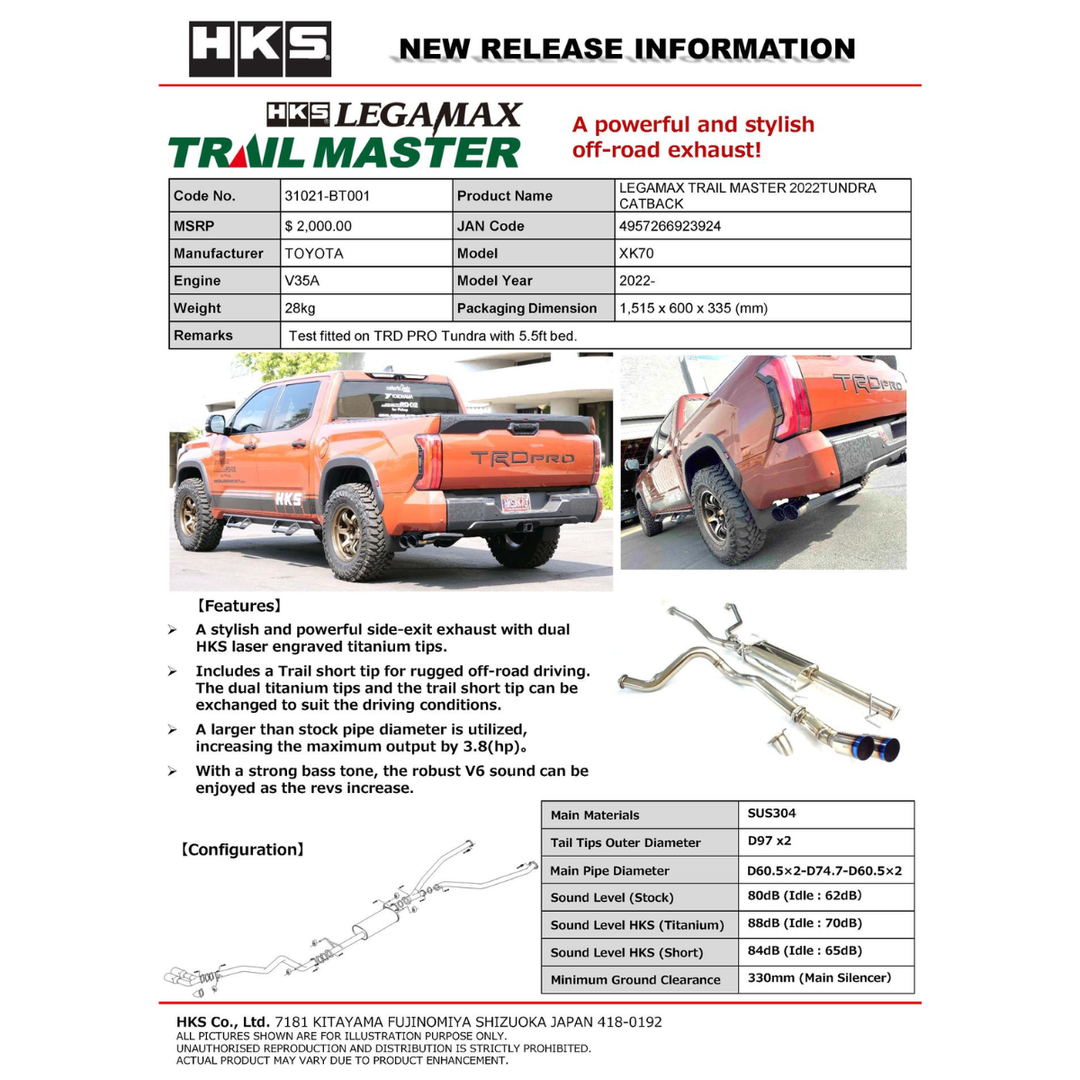 HKS 2022+ Tundra Legamax Trail Master Catback Exhaust